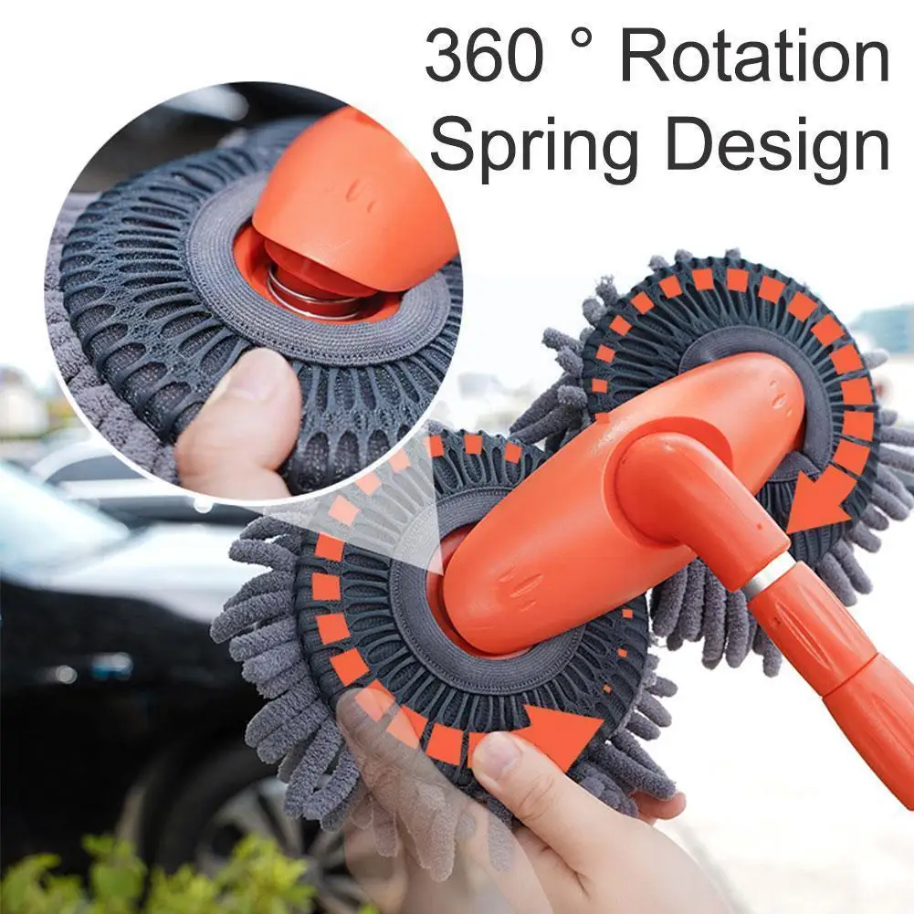 

2022 New 360° Rotation Car Wash Brush Dual Brush Heads Accessories Chenille Long Handle Broom Mop Auto Tool Cleaning Telesc O9q4