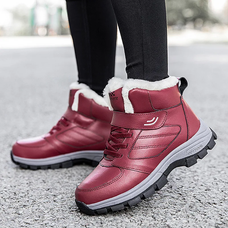 

Outdoor Women's Winter Ankle Boots Vintage Warm Lined Couple Plush Shoes All-match Casual Male Boots Quality Anti-skid