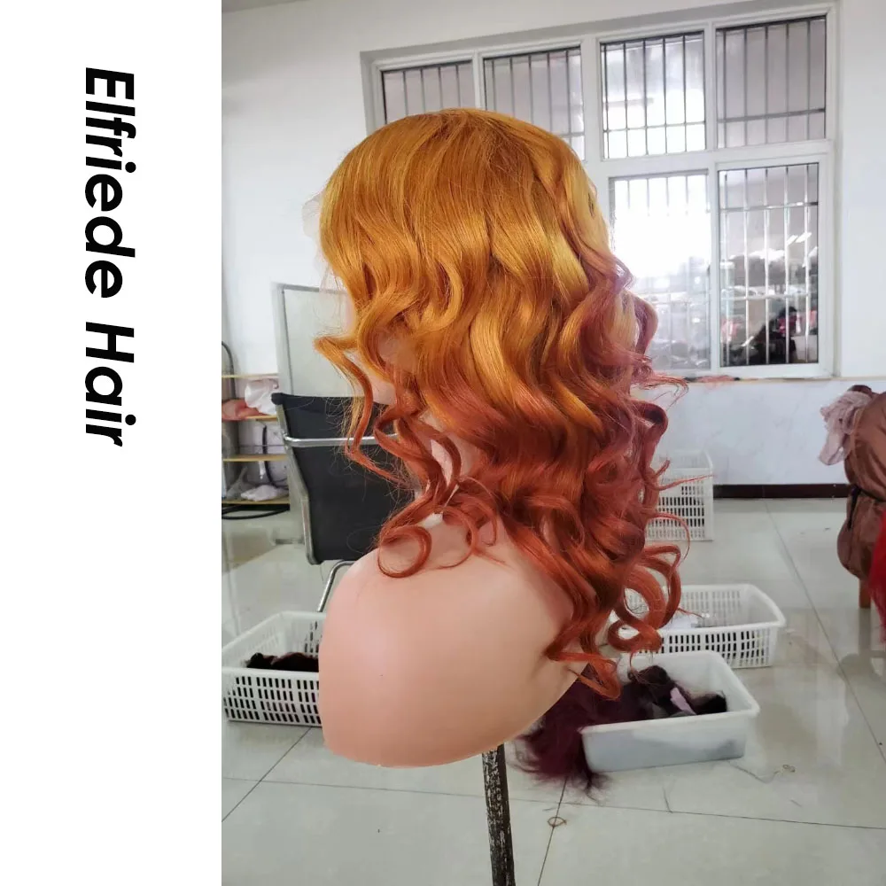 Elfriede Ombre темно-желтые оранжевые парики для женщин Свободные волны 4x4 13X4 13X6 парик