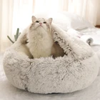 Длинная плюшевая кровать для собак и кошек мягкая теплая кровать для кошек круглые плюшевые кровати для маленьких собак для кошек 2 в 1 кровать для кошек