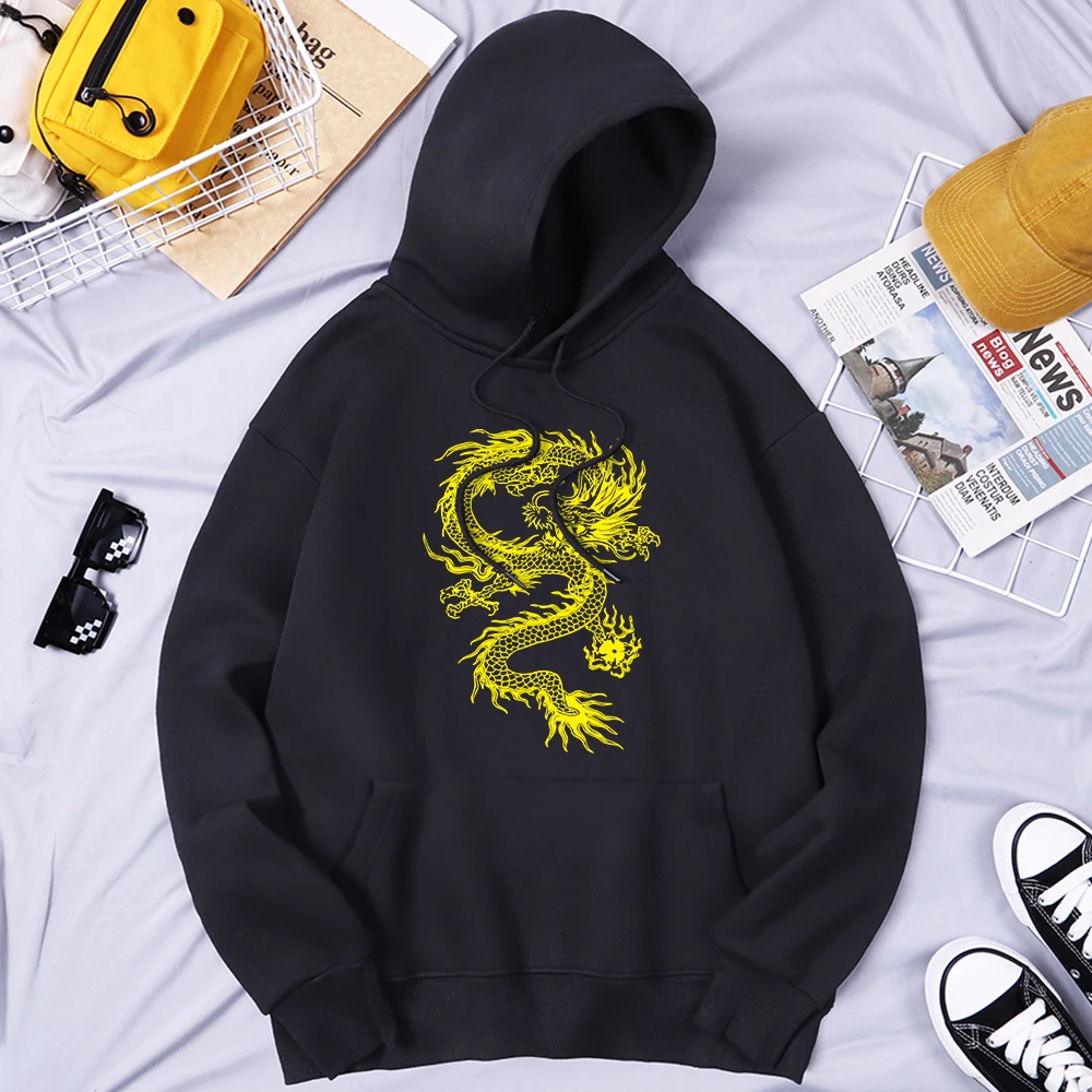 

Yellow Dragon Tattoo Stickers Funny Hooded Men'S Basic Quality Hoodie Classic Casual Clothes Fashion Oversized Tracksuit Men'S