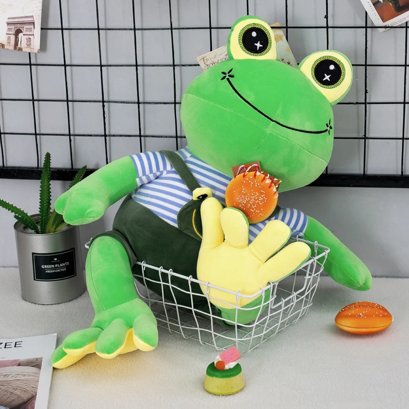 

85cm Cute Soft Overalls Frog Plush Toys Office Nap Stuffed Animal Pillow Home Comfort Cushion Christmas Gift Doll for Kids Girl