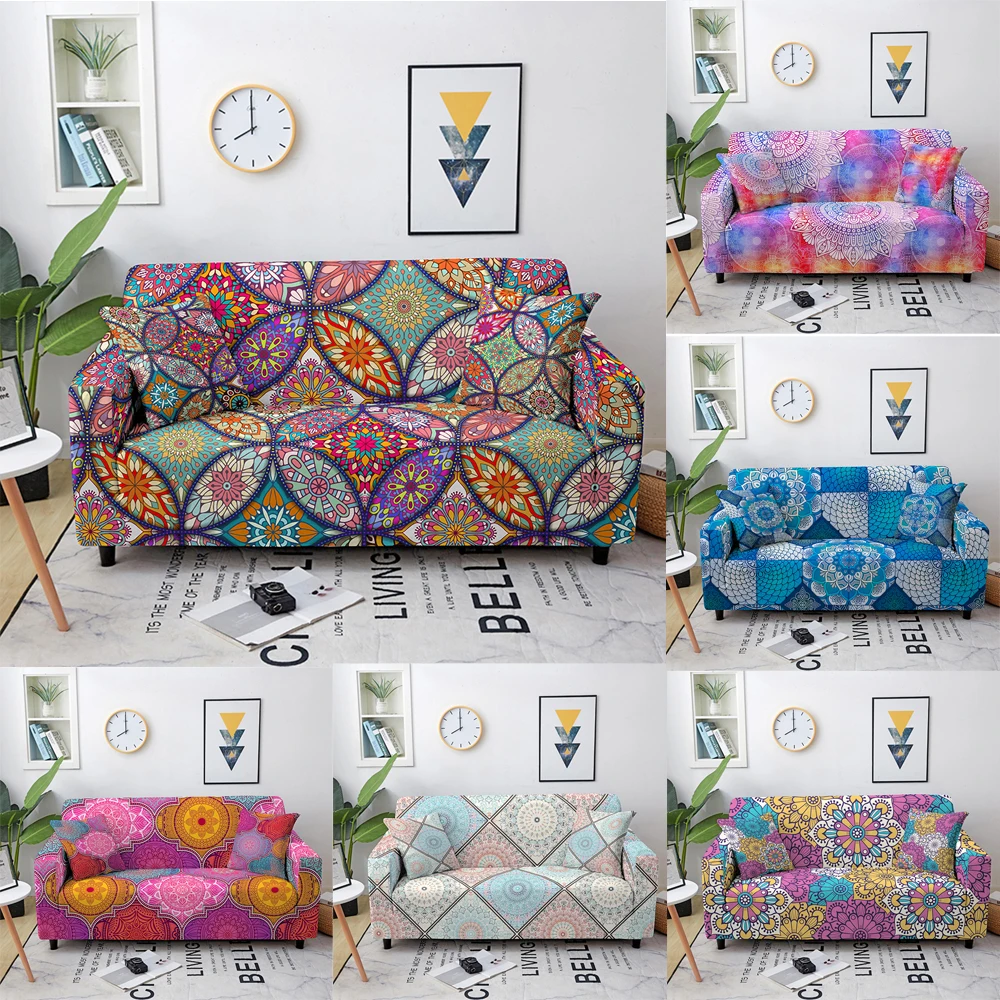 

Ethnic Mandala Elastic Sofa Covers for Living Bohomian Floral Print Stretch Slipcovers Couch Corner Sofa Cover Home Decoration