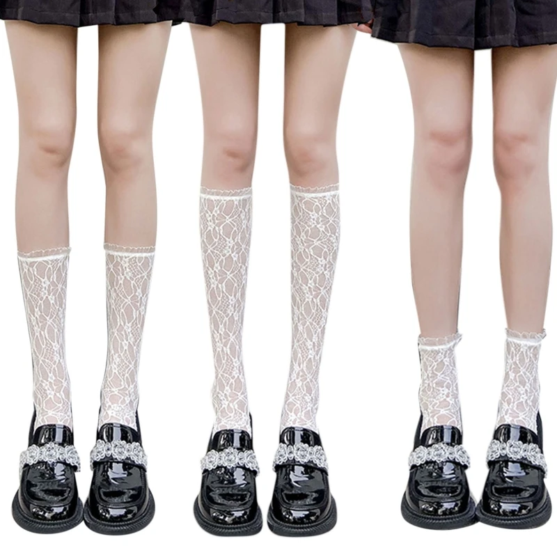 

Women Lace Trim Socks Lolita Style Japanese Maiden Lovely Calf Socks Harajuku