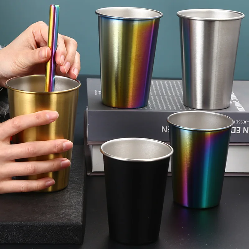 

500ml Stainless Steel Beer Wine Cup Rose Gold Beer Tumbler Cocktail Juice Milk Cup Metal Drinking Mug for Bar Outdoor Drinkware