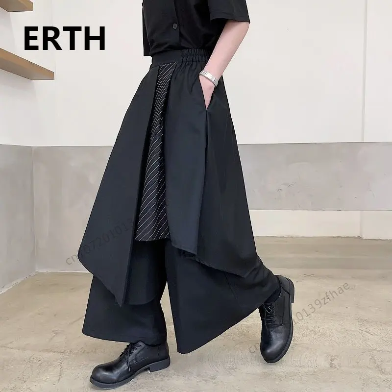 

Брюки ERTH мужские до щиколотки, модные уличные штаны в японском стиле, асимметричные свободные в полоску контрастных цветов, в стиле пэчворк,...