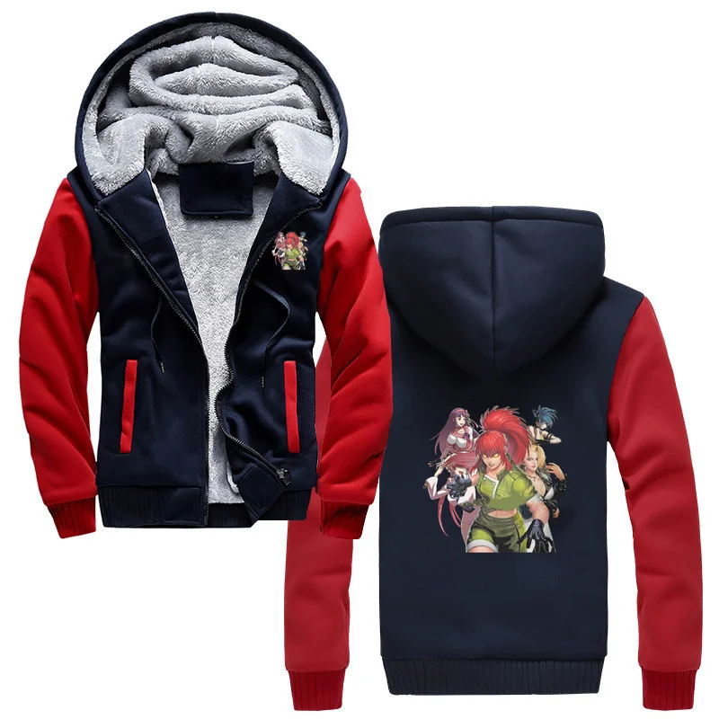 

KoF Heroines The King Of Fighters 90s Retro Game KOF hoodie Men Winter Thick Keep Warm Sweatshirts Zipper Jacket Coat Streetwear