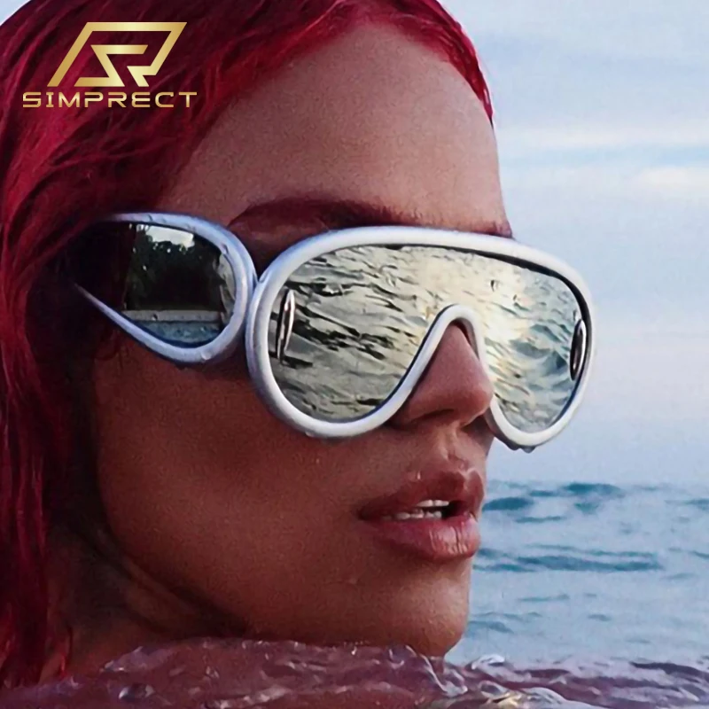 

SIMPRECT Oversized Oval Y2K Sunglasses For Men 2023 Luxury Brand Quality Designer UV Protection Fashion Mirror Sun Glasses Women