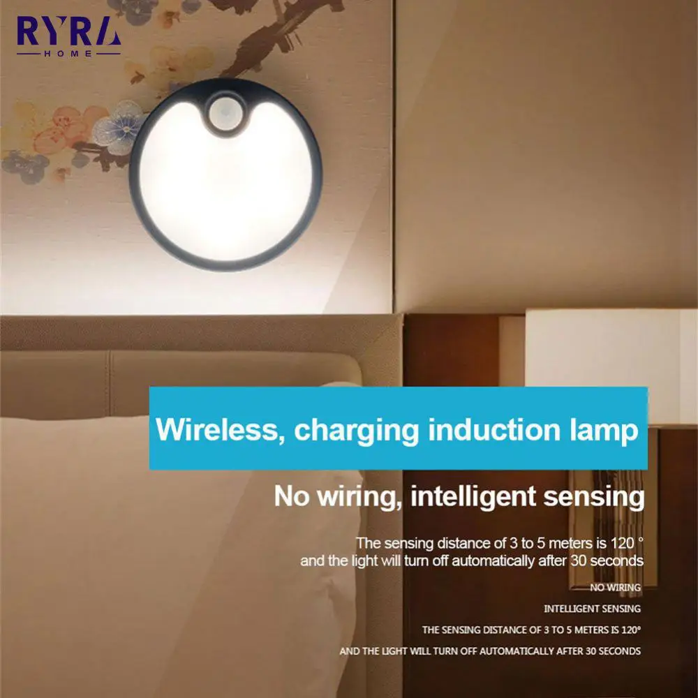 

LED Night Light Motion Sensor Wireless Round Lights USB Rechargeable Dimmable Night Lamps For Bedroom Closet Kitchen Cabinet