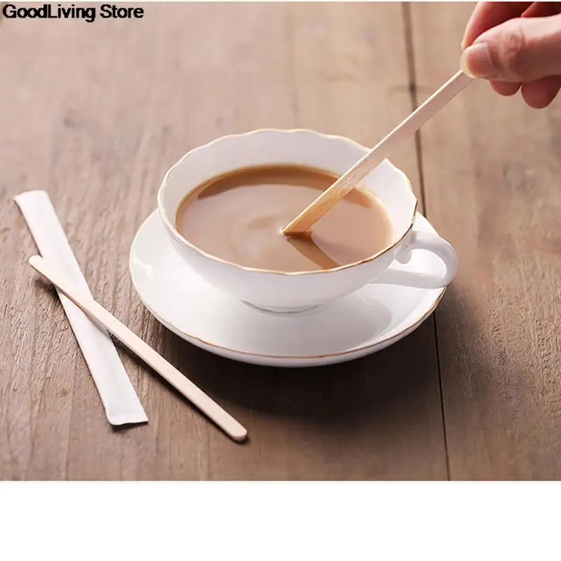 Brand New Disposable Stir Sticks Natural Wooden Tea Coffee Stirrers Shop Cafe Supplies Dinerware Sets Kitchen Products 100pcs | Дом и сад