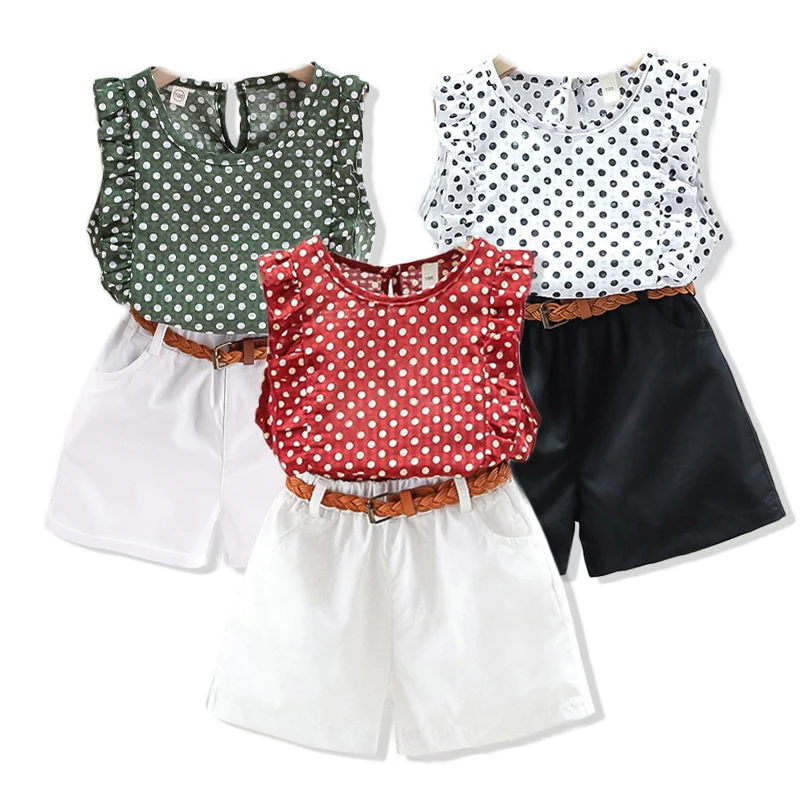 R & Z-blusa blanca Floral para niños pequeños, faldas florales de manga corta, 2 piezas, ropa para niñas de 2 a 7 años, 2019