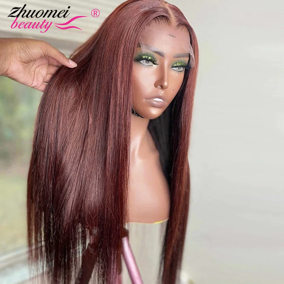 30 Inch Reddish Brown Straight Lace Front Human Hair Wig 250 Density HD 4X4 Lace Closure Human Hair Wigs For Women Pre Plucked