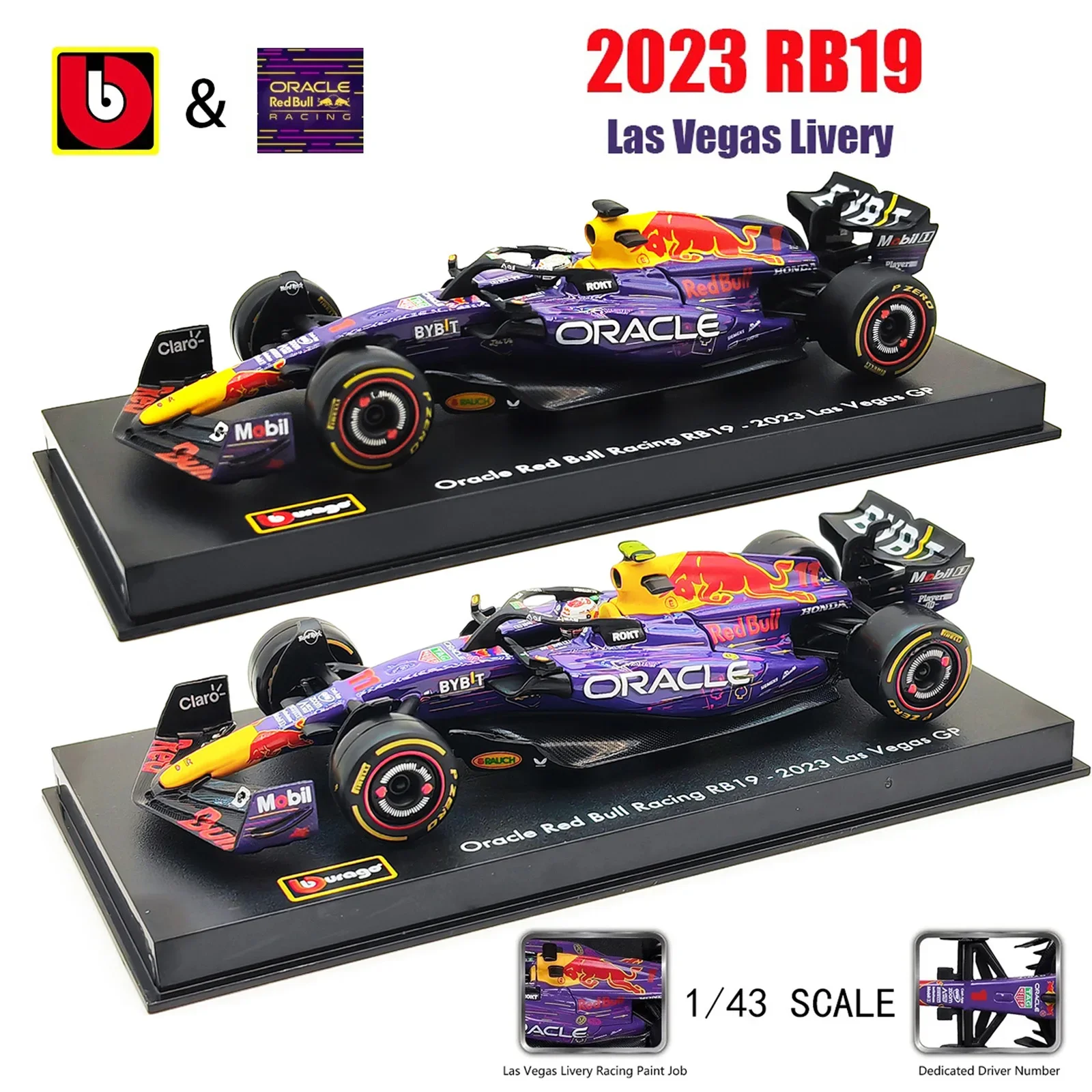 Bburago 1/18 F1 Red Bull Racing RB19 Las Vegas Livery AMR23 2023 литая под давлением модель автомобиля из