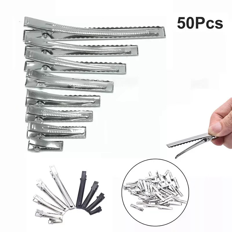 

20/50 Pcs Silver Flat Metal Single Prong Alligator Hair Clips Barrette For Bows DIY Accessories Hairpins 20mm/40mm/55mm/60mm