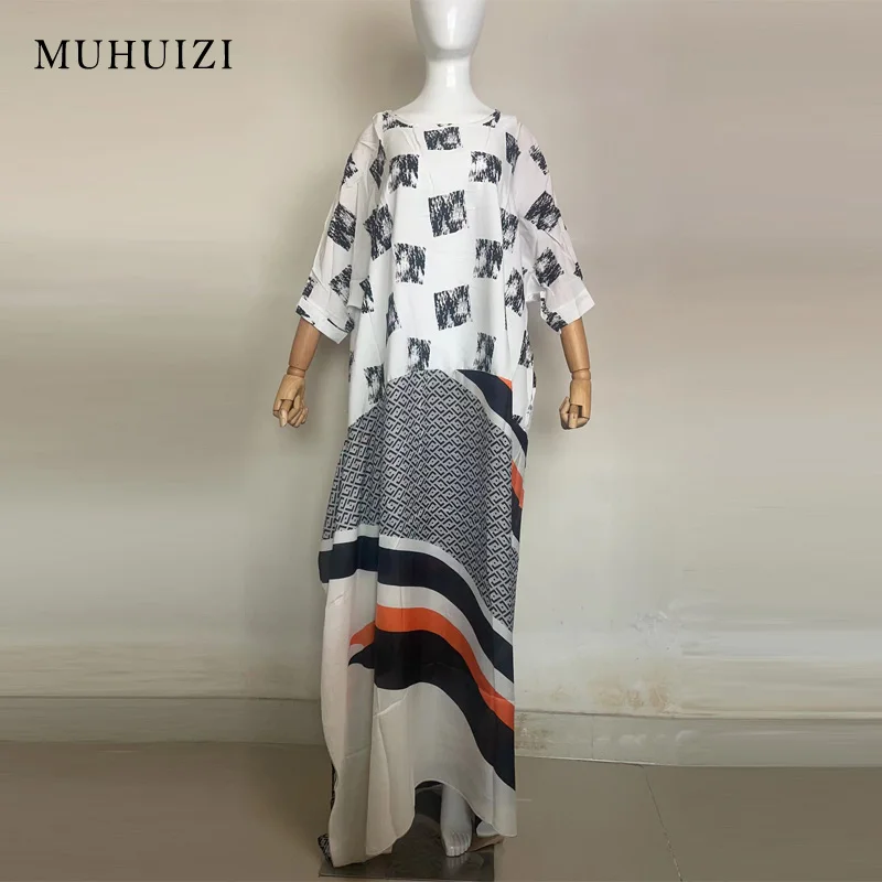 

MUHUIZI New Arrival 2023 Summer Kimono Women Dresses Holiday Cover-up Full Sleeve Kaftan Elegant Party Saudi Beach Skirt Caftan