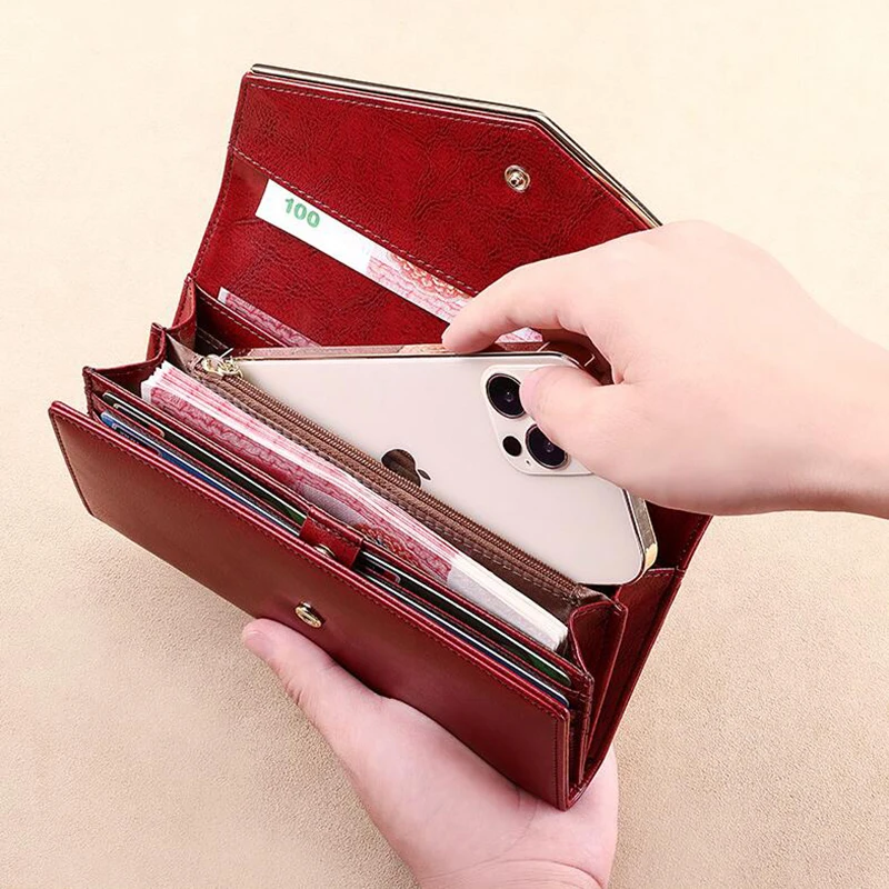 Элегантный стильный женский клатч вместительный Длинный кошелек из коровьей