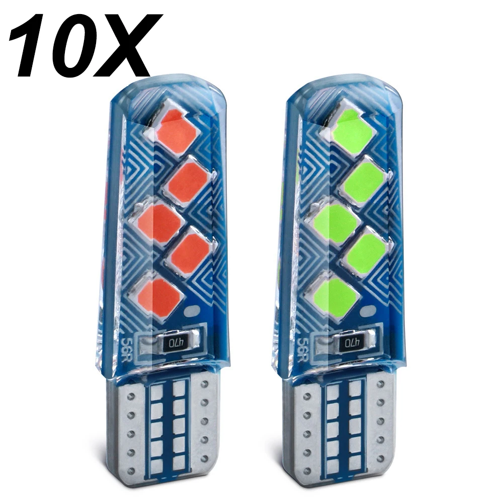 

10pcs Silicone Gel 3030 10SMD LED Car Light 12V T10 W5W Wedge Side Parking Reading Bulb Signal Lamp Clearance Door Light White