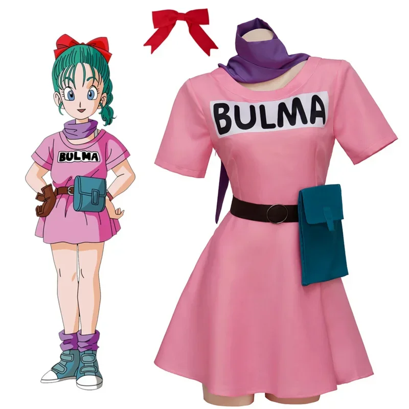 Костюм для косплея Bulma Женский полный комплект из розового платья фиолетового