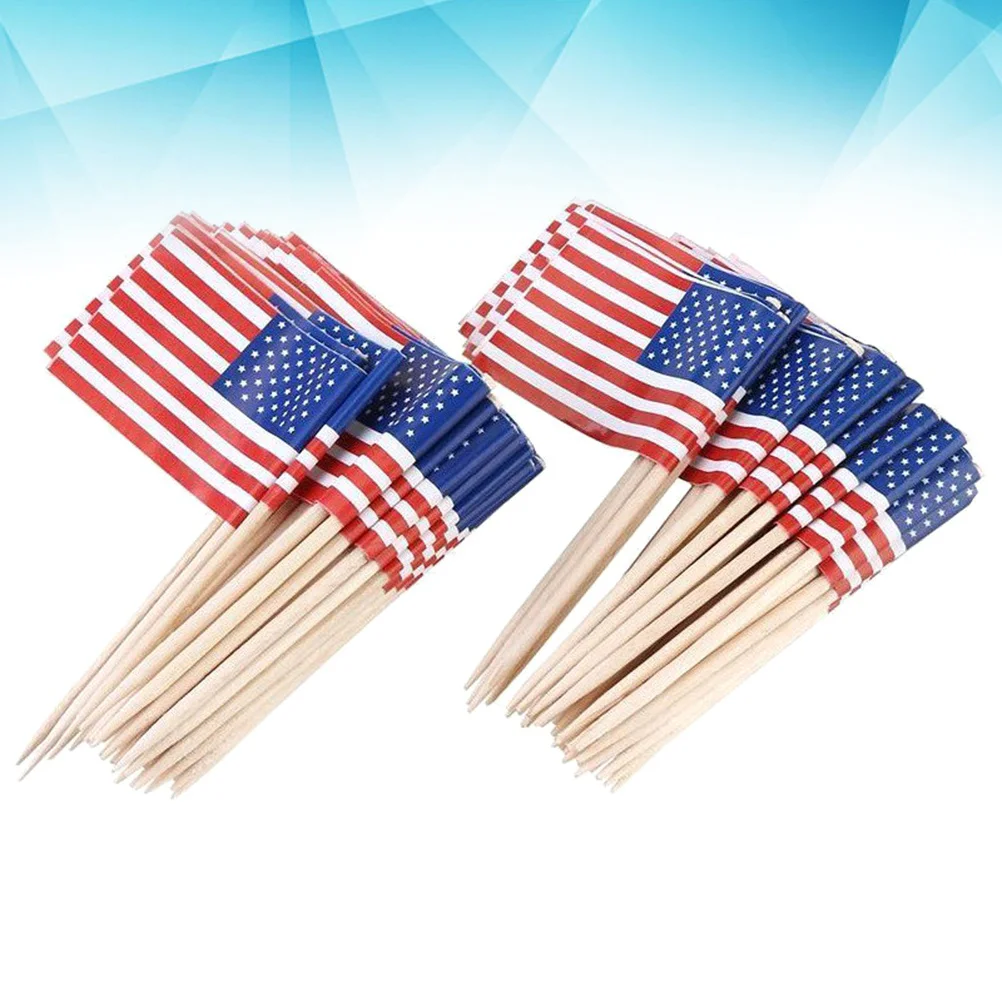 

100 Pcs Flag Dessert Decor Beautiful Cake Topper Cocktail Toothpicks National Independence Day Paper Cup
