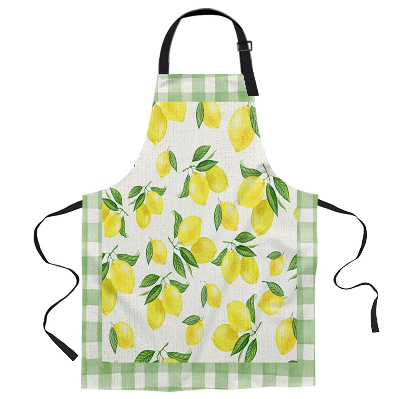 

Lemon Rustic Green Plaid Retro Apron Cooking Kitchen Restaurant Bar Chef Bib Unisex Canvas Aprons For Women Men Kids