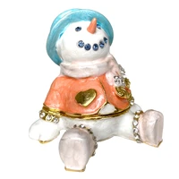 metal snowman trinket box crystals figurine collectible hand painted jewelry storage case home decor christmas theme ladys gift