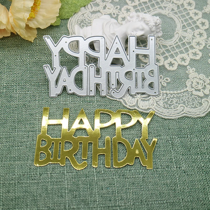 Happy Birthday Greeting Card Scrapbook Papercutting Greeting Card Metal Knife Mold Manual Punch Stencil Handicraft Cutting Dies