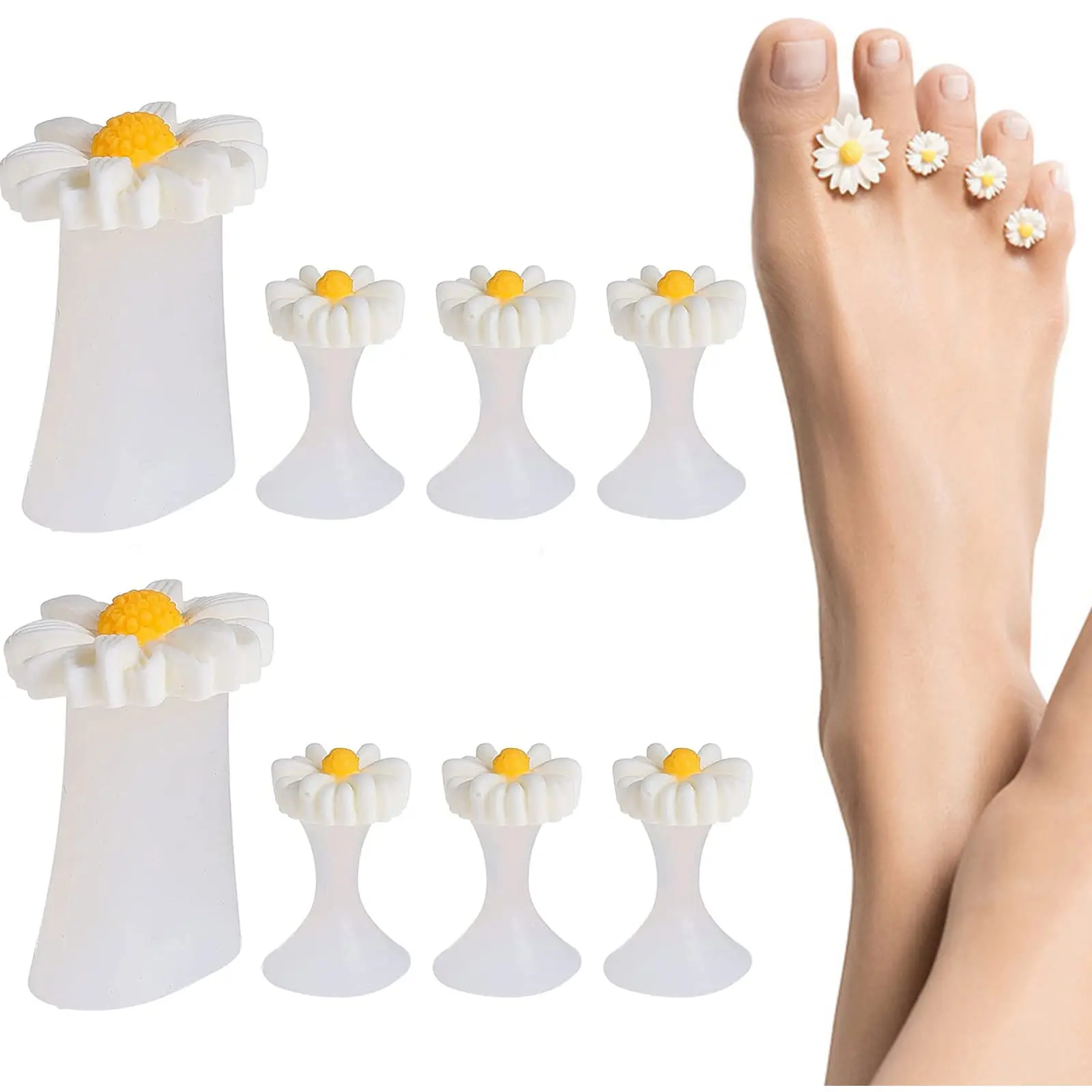 

8 PCS Toe Separator Silicone Reusable Toes Dividers Cute Daisy Flower Toe Spacers Cushions for Nail Art Pedicure DIY Tools