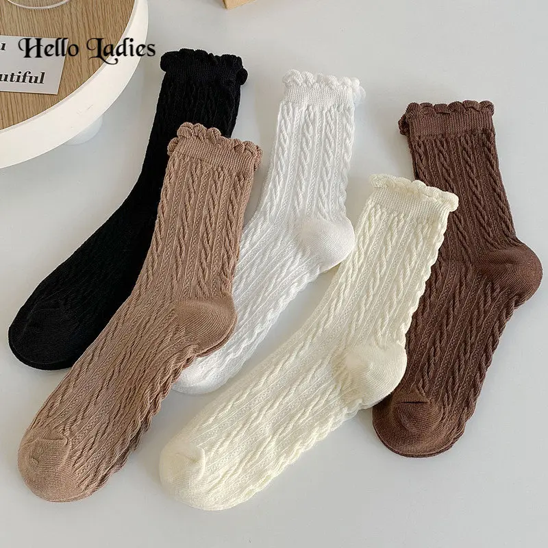 5 Pairs New Seasonal Socks Cute White Socks Women Japan Style Lace Frilly Ruffle Socks Lolita Solid Color Cute Socks