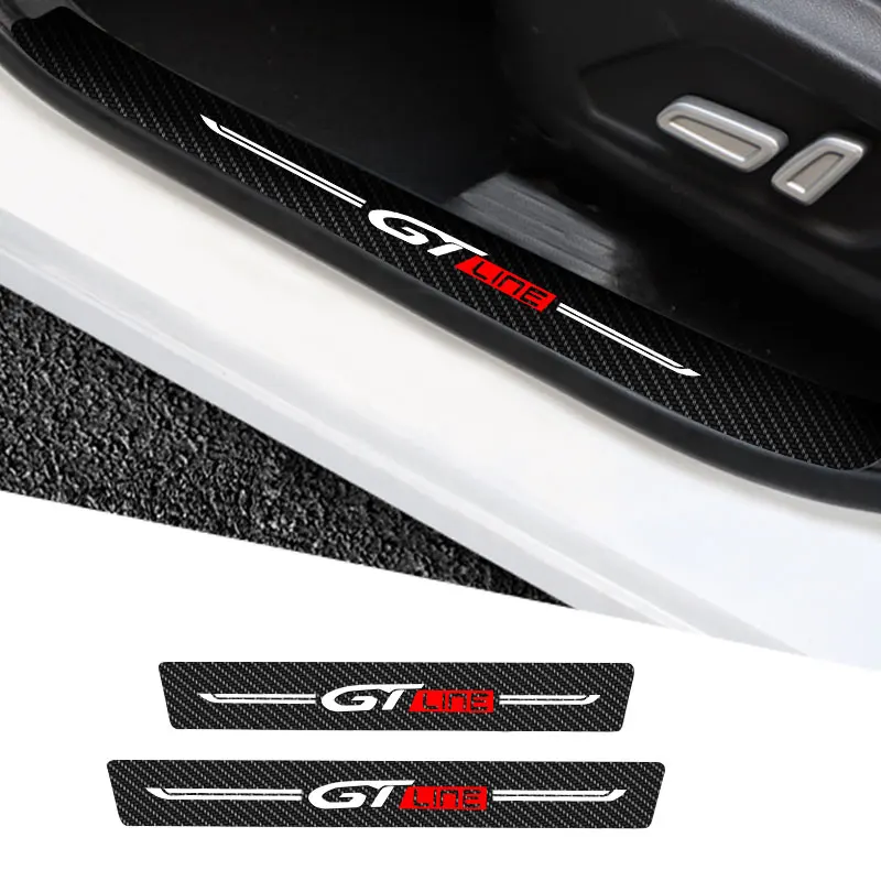 

4Pieces Carbon Fiber Car Sticker For KIA GT Line Logo Auto Door Threshold Strip Anti Scratch Tape Waterproof Decal Accessories