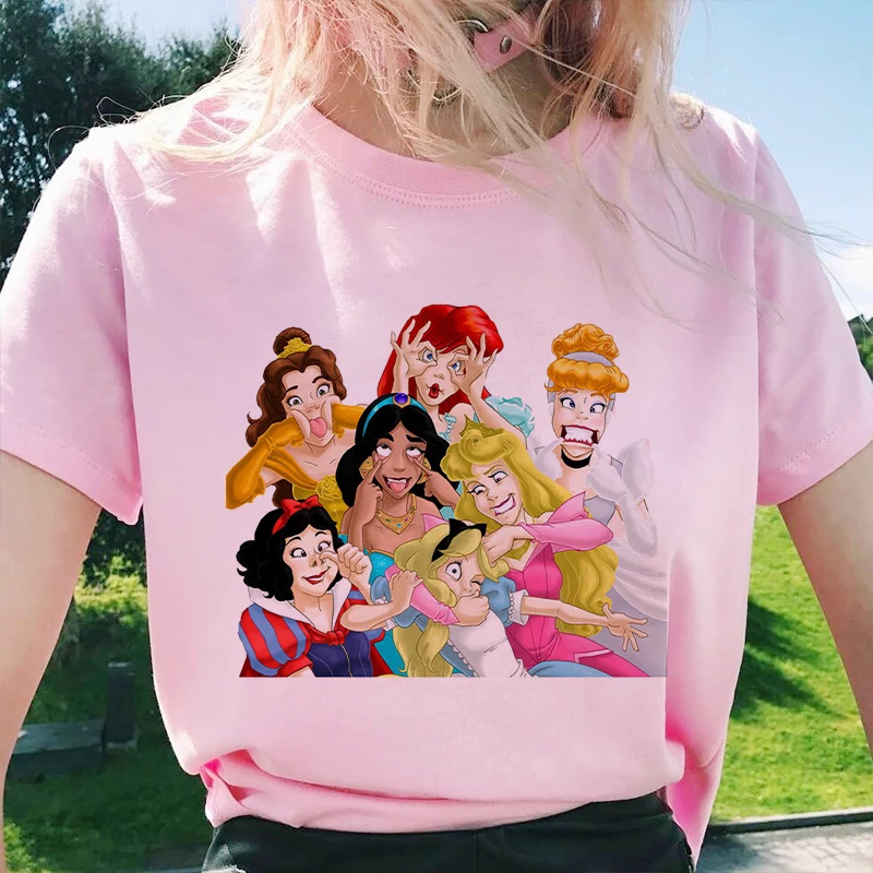 

Disney Princess Kawaii Print T-shirt Women Harajuku Aesthetic Pink Tops Tshirt Blusas 2022 New Summer Fashion Y2k Female T Shirt