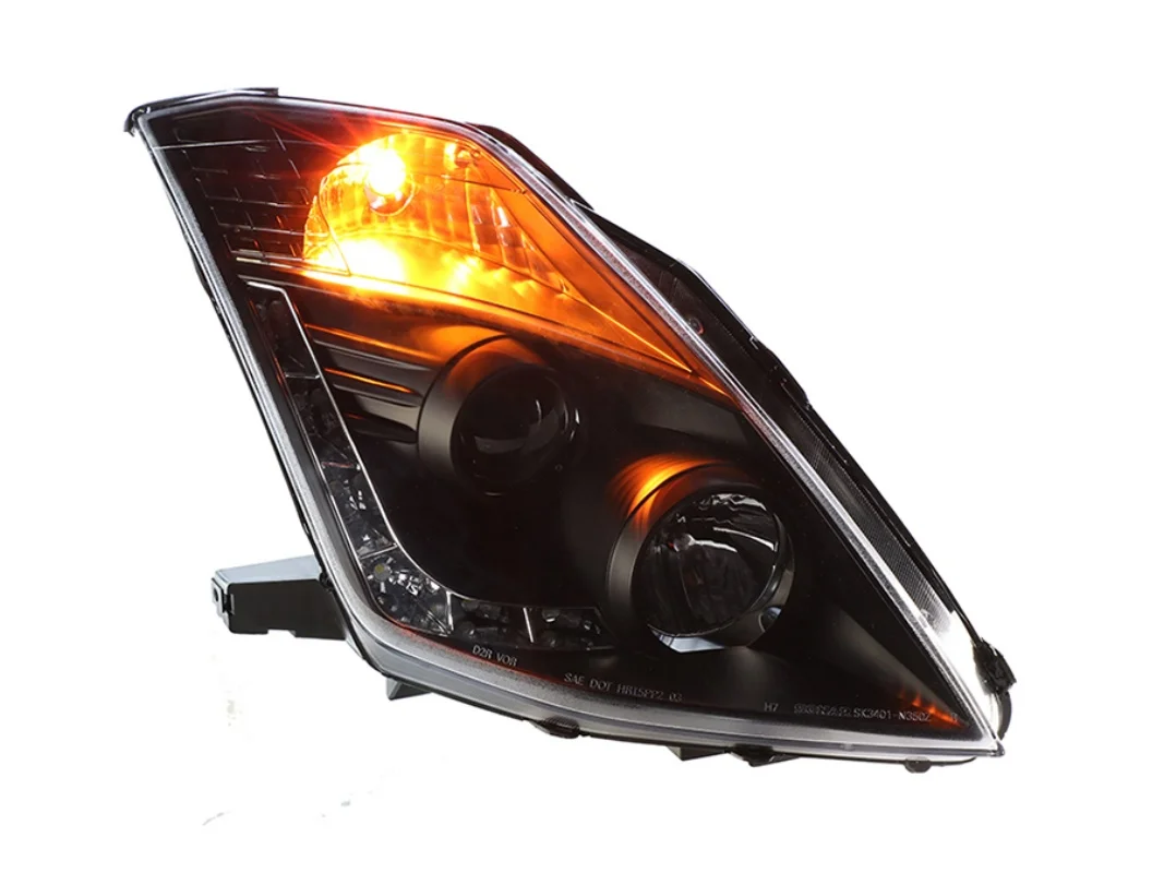 LED Strip Projector Headlights Black Compatible with 2003-2007 Infiniti G35 Coupe Left + Right Pair Headlamps Assembly