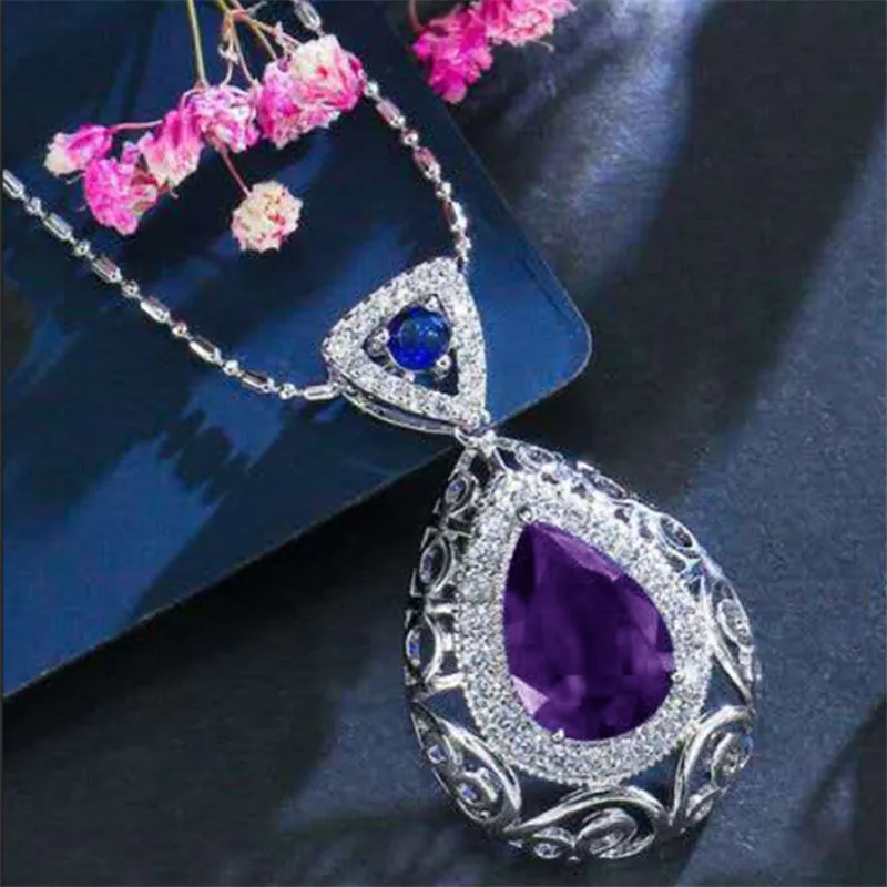 

4 Colors New Hot Selling Women's Necklace Jewelry Exquisite Fashion Water Drop Crystal Double Pendant