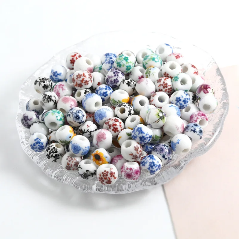 100 шт. 8 мм синие китайские цветочные узоры круглые керамические фарфоровые