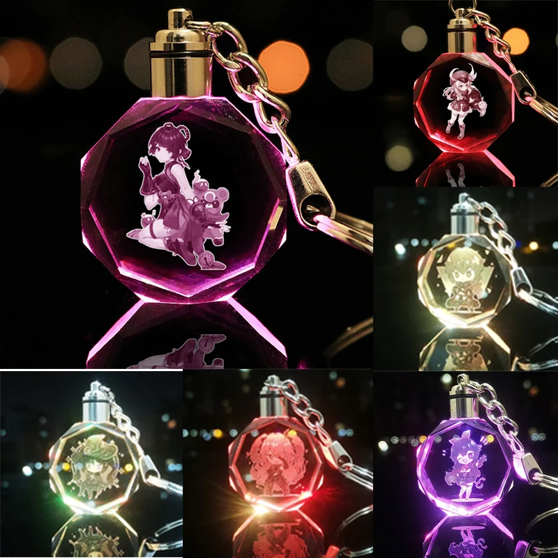 

Anime Figure Genshin Impact Crystal Luminous Keychain Pendant Backpack Pendant Model Car Keychains Children's Toy Birthday Gift