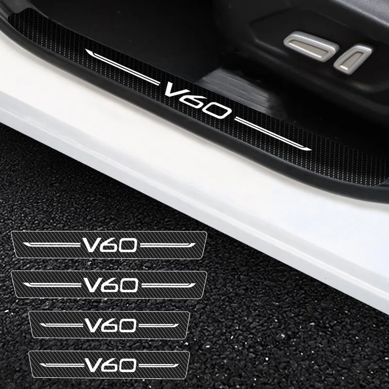 

4 Pieces Car Threshold For Volvo V60 Logo Car Stickers Anti Scratch Door Sill Protector ​Protection Carbon Fiber Car Stylin
