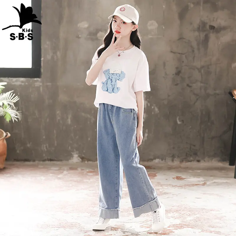 

Костюм с коротким рукавом для девочек, новинка 2023, летняя детская одежда из 2 предметов для девочек