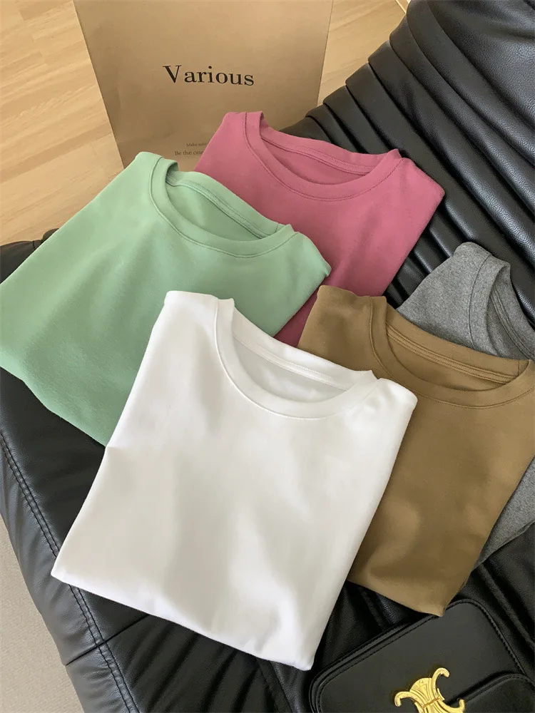 

Solid Color Round Neck T-shirt Female 2023 Early Spring Basic Paragraph Loose Thin Inside Take Short-sleeved Bottoming Shirt