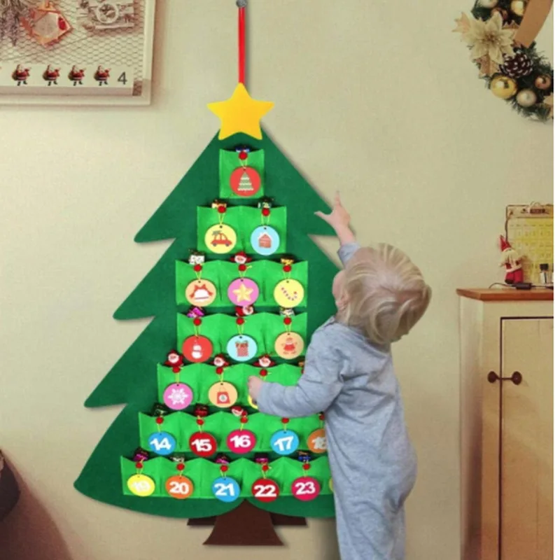 

Merry Christmas DIY Felt Tree Kids Toys Christmas Decorations For Home Xmas Ornaments Hanging Pendants Navidad Party Supplies