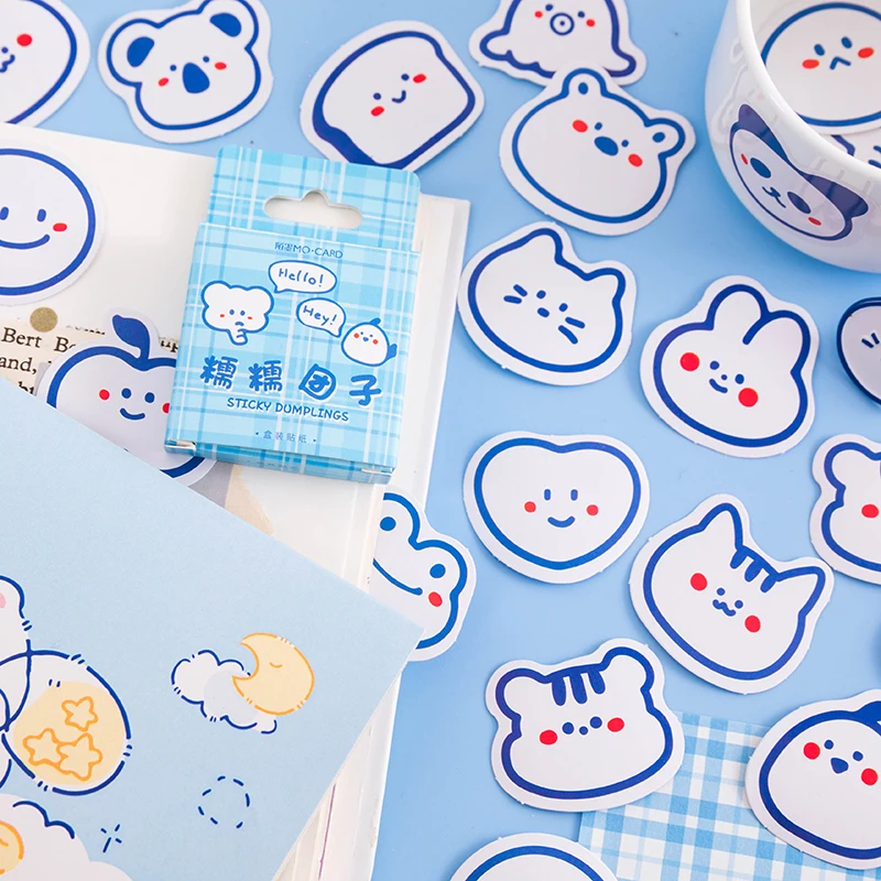 

46 Pcs Cute Simple Face Mini Paper Sticker Decorative Diary Junk Journal Planner Scrapbooking Supplies Label Kawaii Stationery