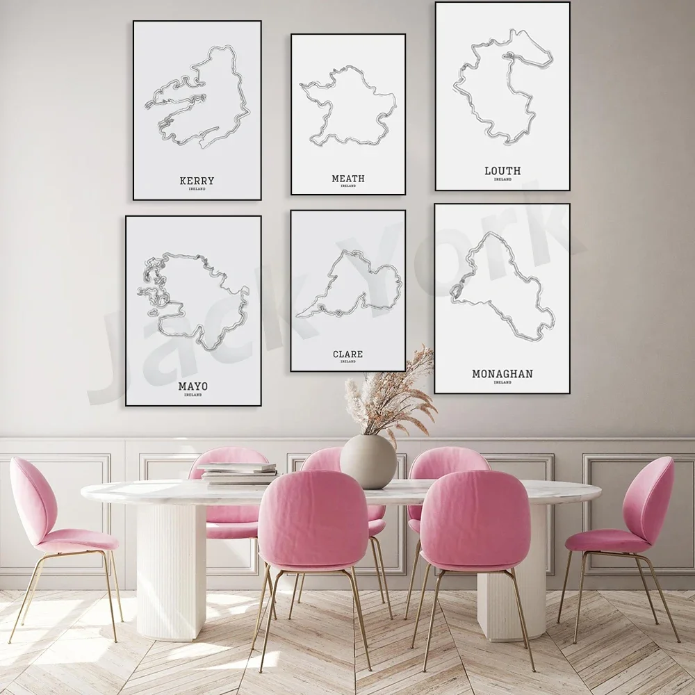 Вниз округа County Derry Cavan Louth Laois Clare Kerry Map | Карта Линейное искусство Печать карты