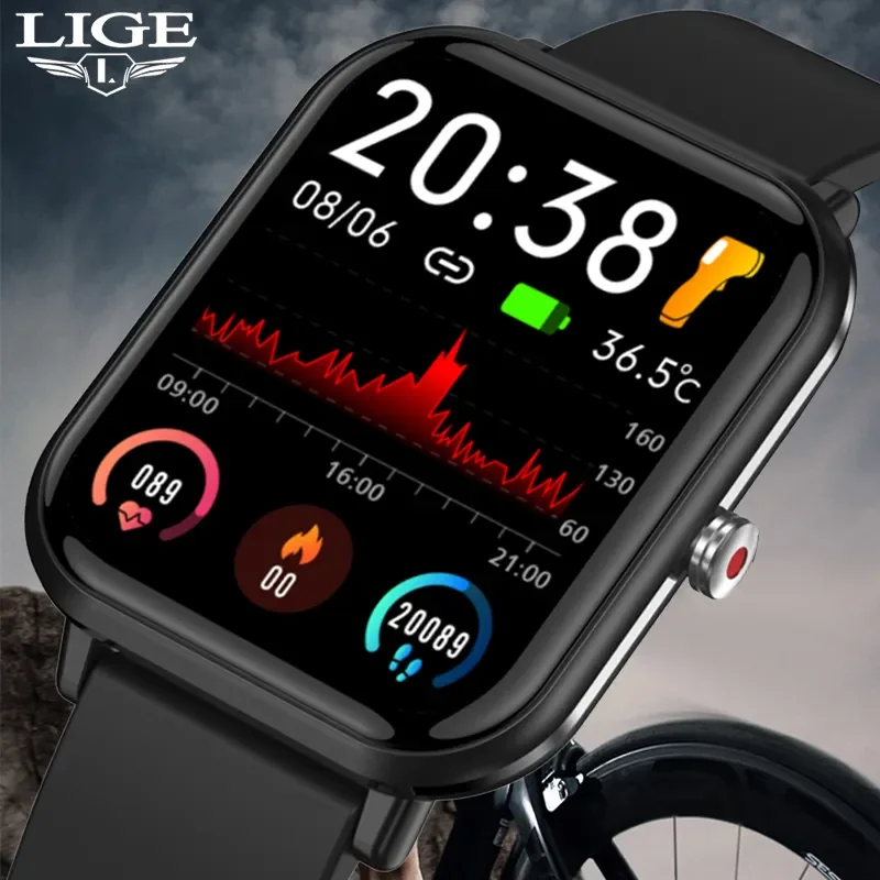 

LIGE 2023 New Smart watch Ladies Full touch Screen Sports Fitness watch IP67 waterproof Bluetooth For Android iOS Smartwatch Men