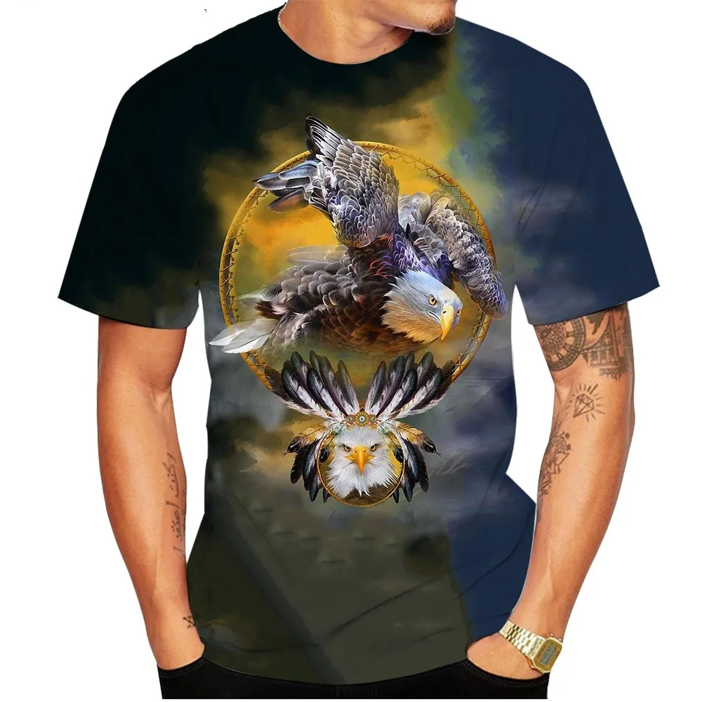 

Eagle printed men T-shirt retro top Harajuku men's short sleeved T-shirt summer short sleeved animal oversized pullover T-shirts