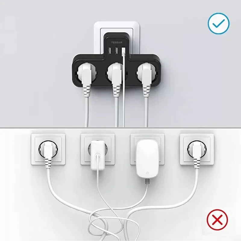 Удлинитель TESSAN с 3 розетками переменного тока и USB-портами |