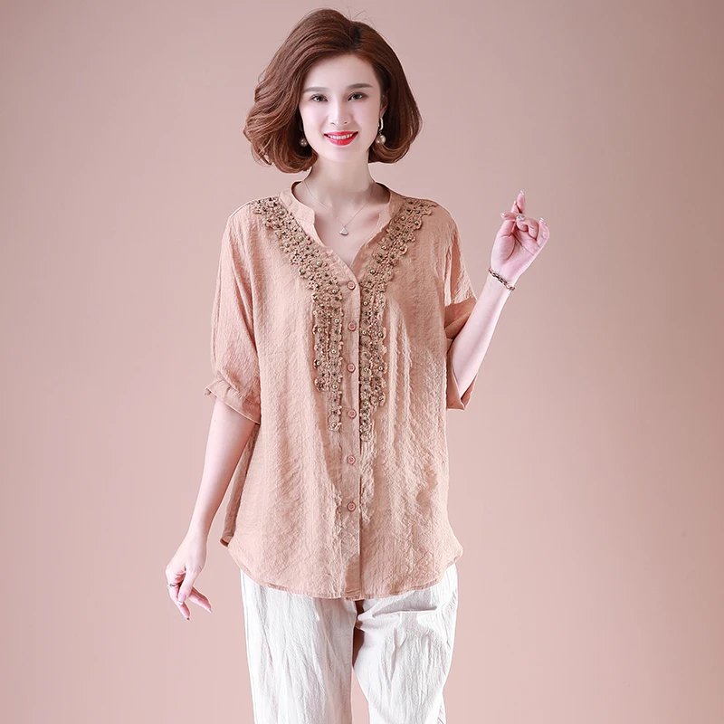 Cotton and Linen Shirt Middle-Age 