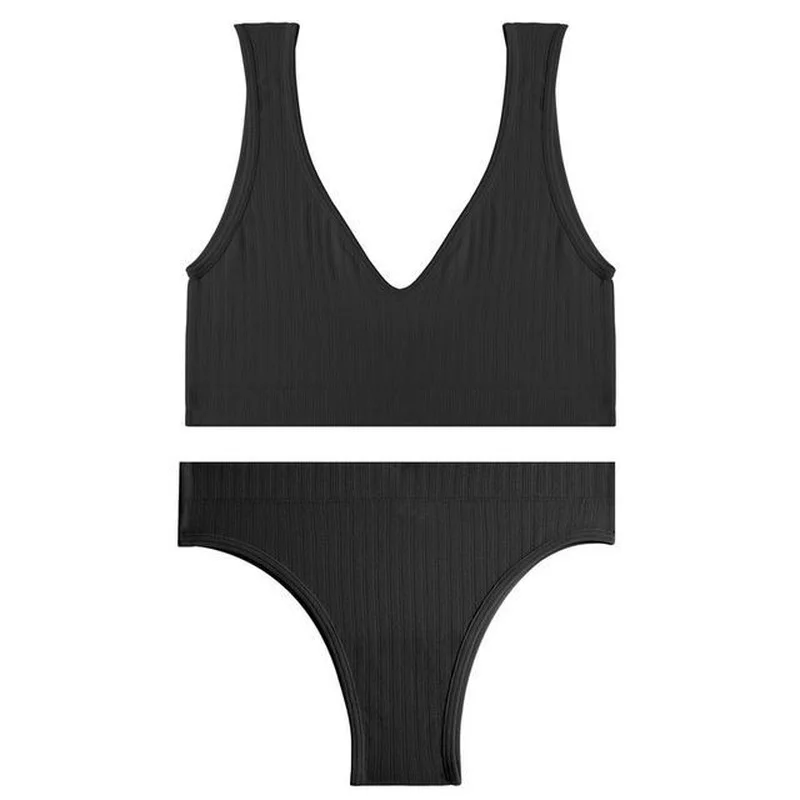

Deep V Tops Panties Set Seamless Bralette Women M-XL Sexy Bra Set Backless Underwear Suit Girl Crop Top Underpants Set