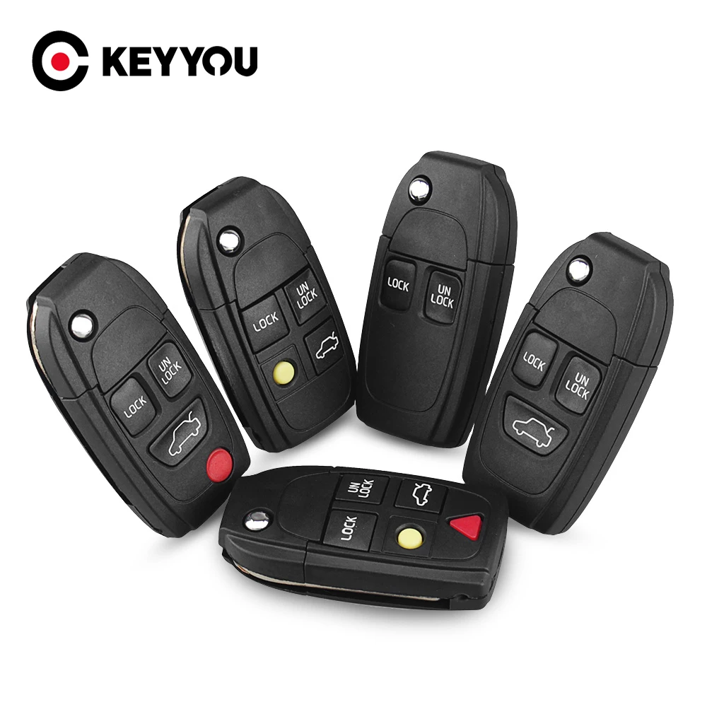 

KEYYOU Replacement 2/3/4/5 Buttons For Volvo XC70 XC90 V50 V70 S60 S80 C30 Remote Flip Folding Key Shell NE66 Fob Car Case