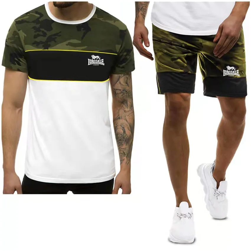 

LONSDALE, лето 2022, модная мужская спортивная одежда, мужская футболка + шорты, мужской костюм из двух частей для бега и бега с коротким рукавом, му...