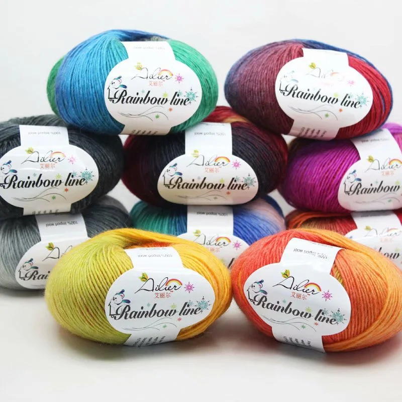 

50g 180m/Ball Wool Rainbow Line DIY Soft Handmade Knitting Yarn Dyed Crochet Wool Yarn for Coat Scarf Hat