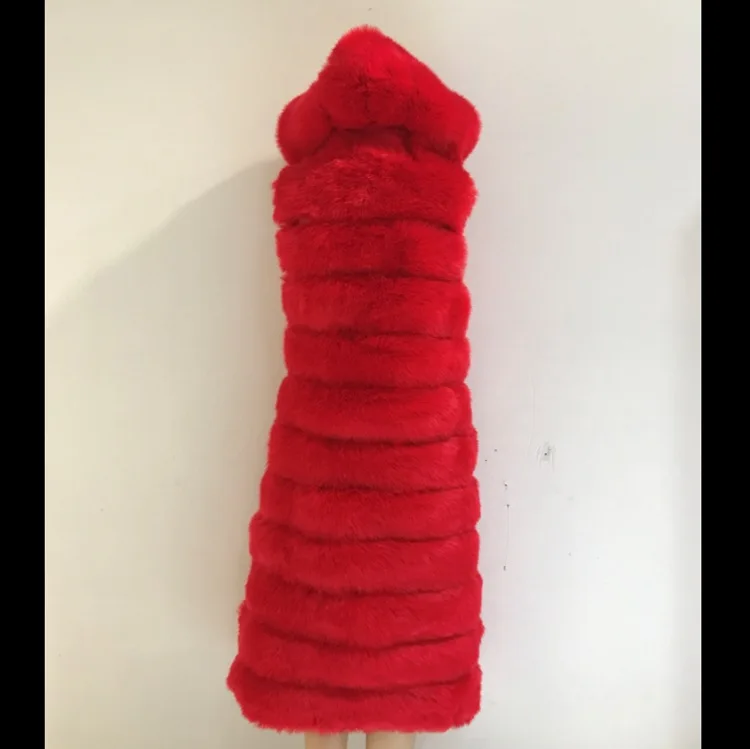 Hot Selling Faux Fox Jacket Fur Hooded Women's Extra Long Sleeveless Vest