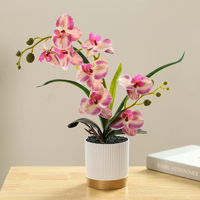 

Large 8 Flowers Head Phalaenopsis Bonsai Artificial Flowers Plant Bonsai for Office Desktop Ornament Potted Home Decor